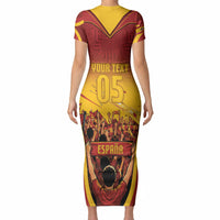 Custom Spain Football Short Sleeve Bodycon Dress Raging Bull Golden Trophy Fans Banner