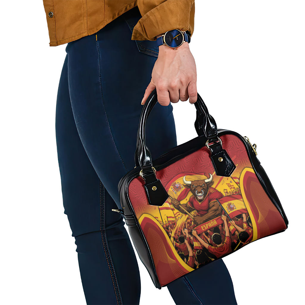 Spain Football Shoulder Handbag Raging Bull Golden Trophy Fans Banner