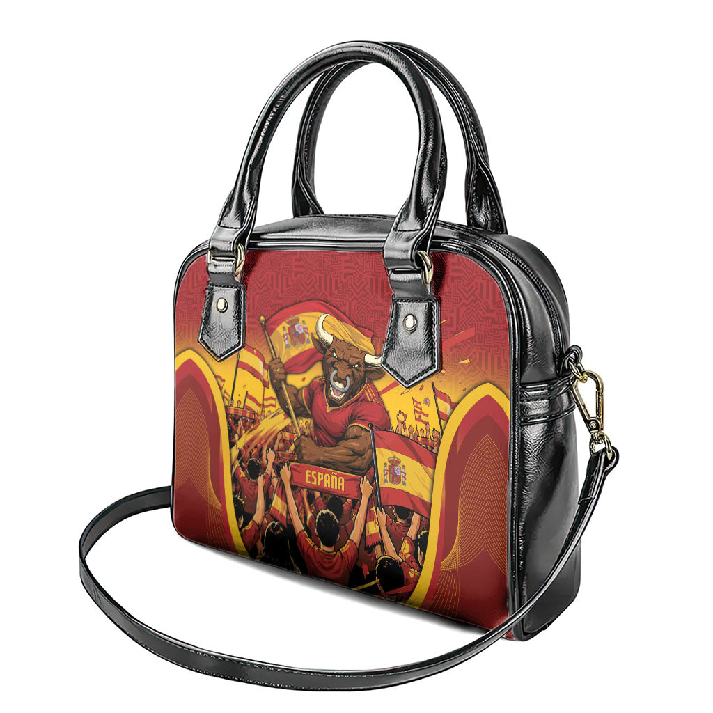 Spain Football Shoulder Handbag Raging Bull Golden Trophy Fans Banner