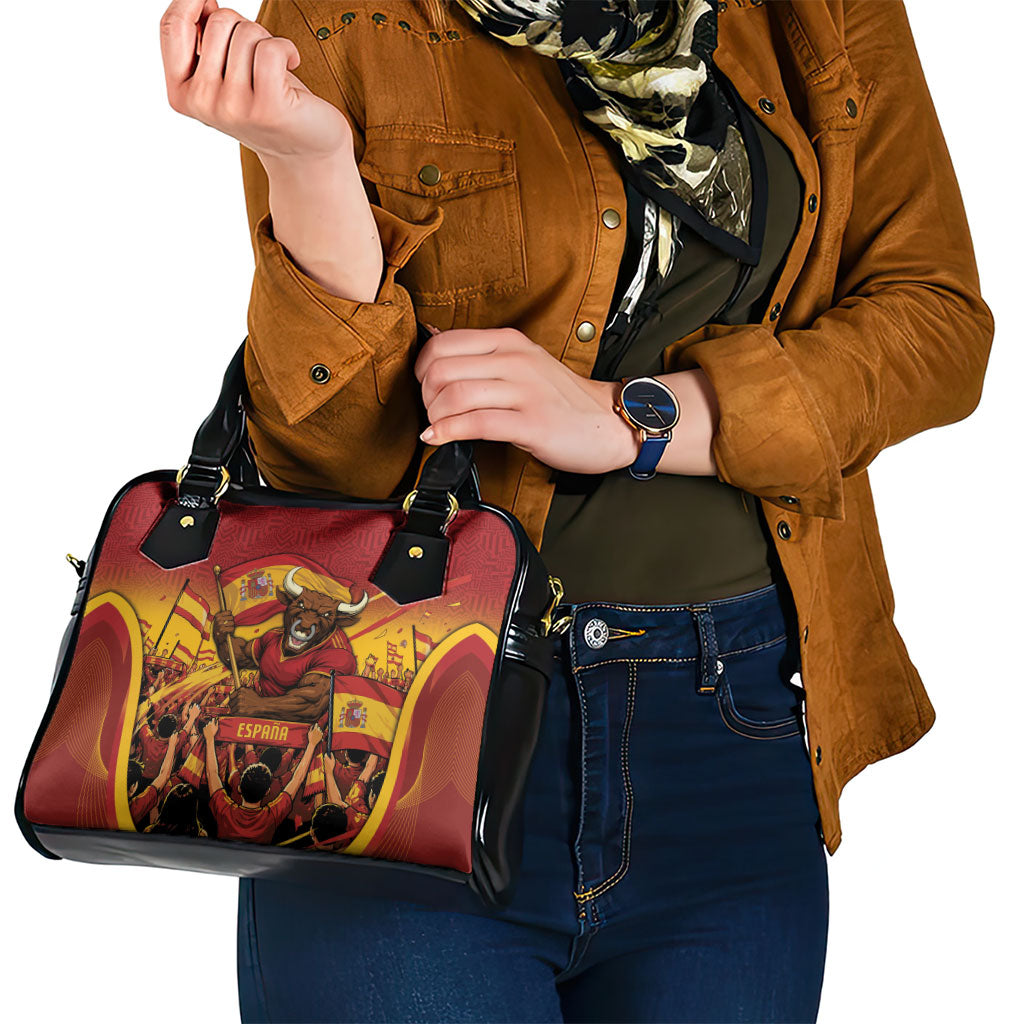 Spain Football Shoulder Handbag Raging Bull Golden Trophy Fans Banner