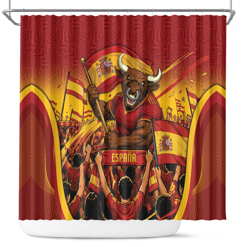 Spain Football Shower Curtain Raging Bull Golden Trophy Fans Banner