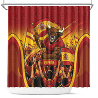 Spain Football Shower Curtain Raging Bull Golden Trophy Fans Banner