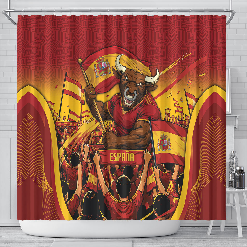 Spain Football Shower Curtain Raging Bull Golden Trophy Fans Banner