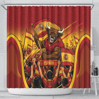 Spain Football Shower Curtain Raging Bull Golden Trophy Fans Banner