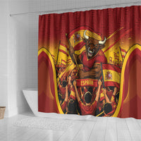 Spain Football Shower Curtain Raging Bull Golden Trophy Fans Banner