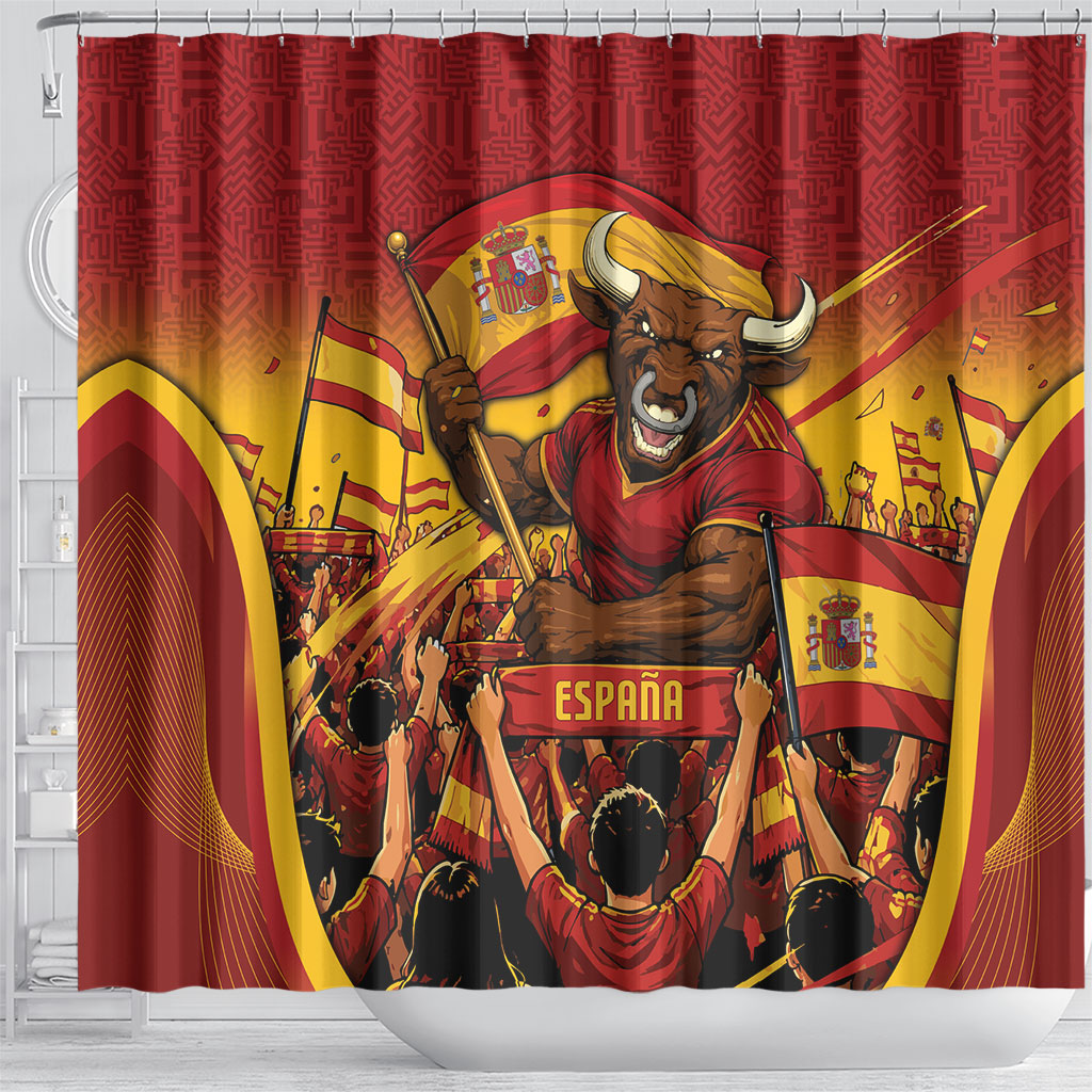 Spain Football Shower Curtain Raging Bull Golden Trophy Fans Banner