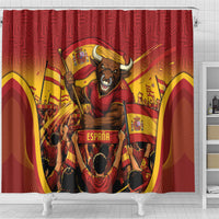 Spain Football Shower Curtain Raging Bull Golden Trophy Fans Banner