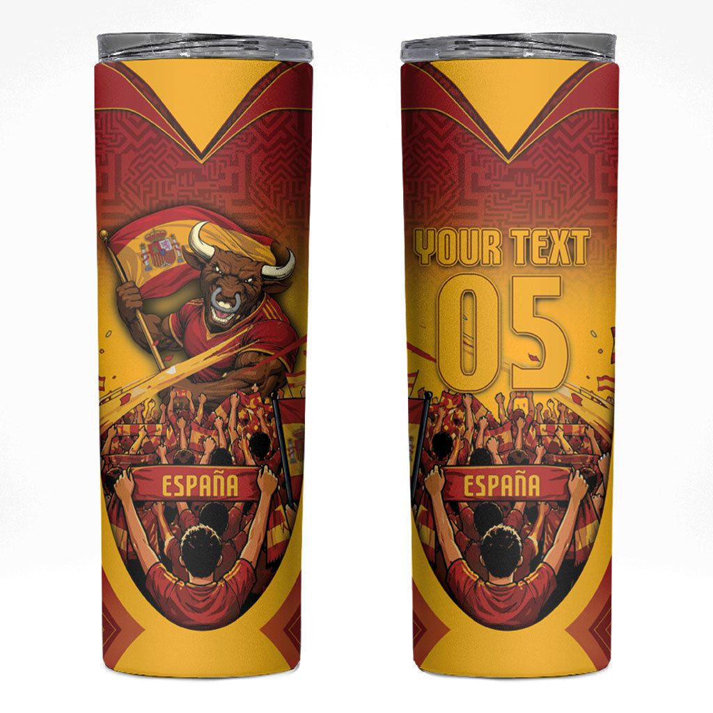Custom Spain Football Skinny Tumbler Raging Bull Golden Trophy Fans Banner