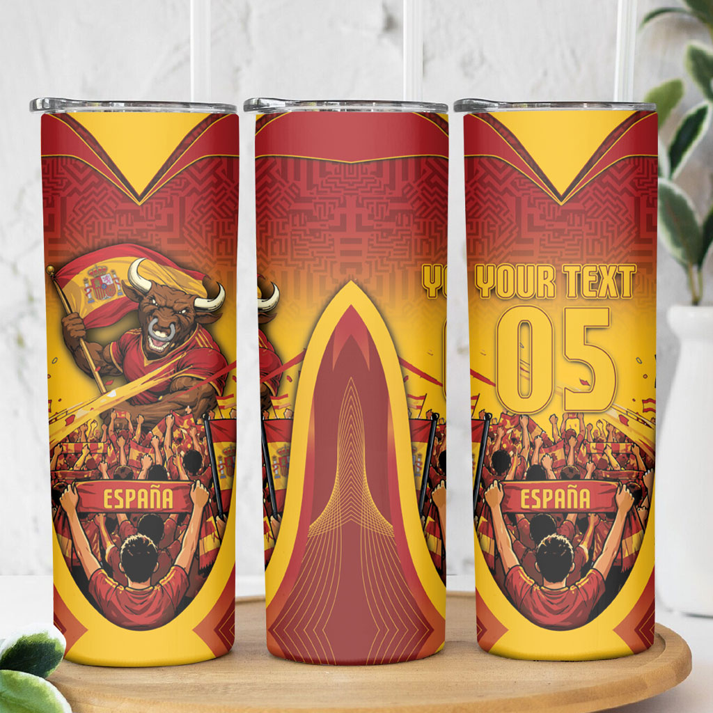 Custom Spain Football Skinny Tumbler Raging Bull Golden Trophy Fans Banner