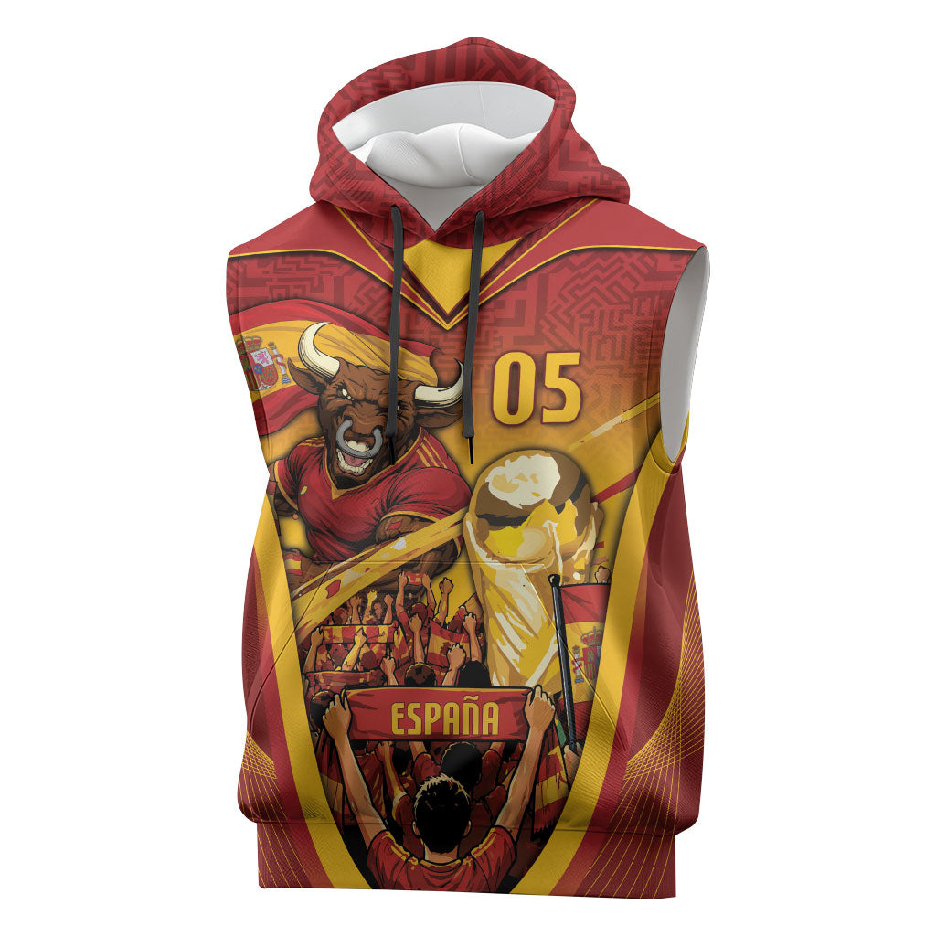 Custom Spain Football Sleeveless Hoodie Raging Bull Golden Trophy Fans Banner