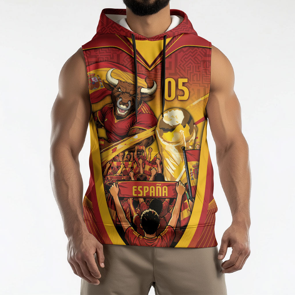 Custom Spain Football Sleeveless Hoodie Raging Bull Golden Trophy Fans Banner