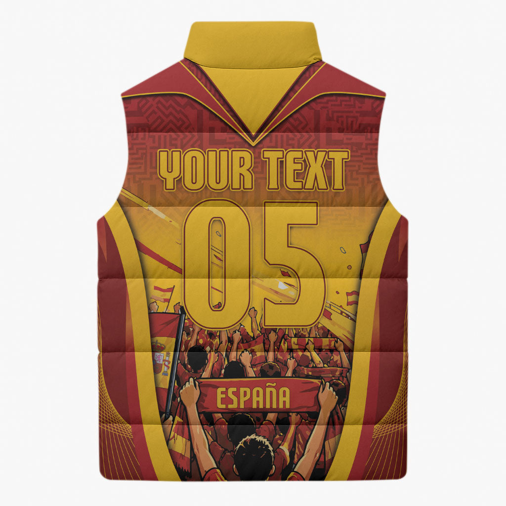Custom Spain Football Sleeveless Puffer Jacket Raging Bull Golden Trophy Fans Banner
