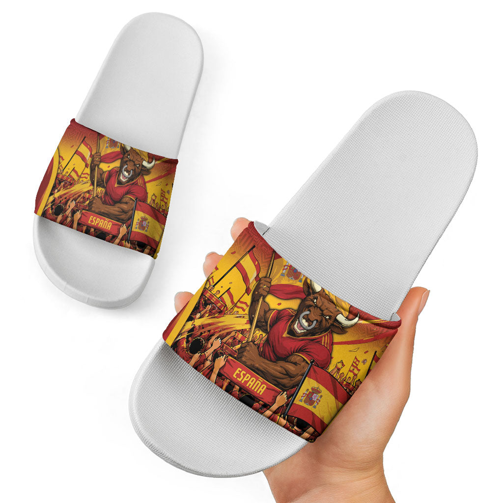 Spain Football Slide Sandals Raging Bull Golden Trophy Fans Banner