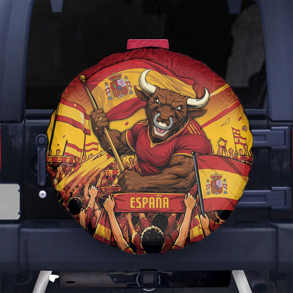 Spain Football Spare Tire Cover Raging Bull Golden Trophy Fans Banner
