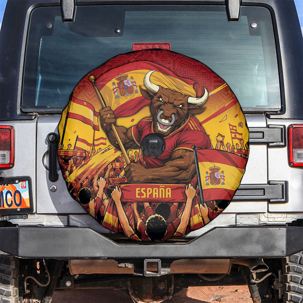 Spain Football Spare Tire Cover Raging Bull Golden Trophy Fans Banner