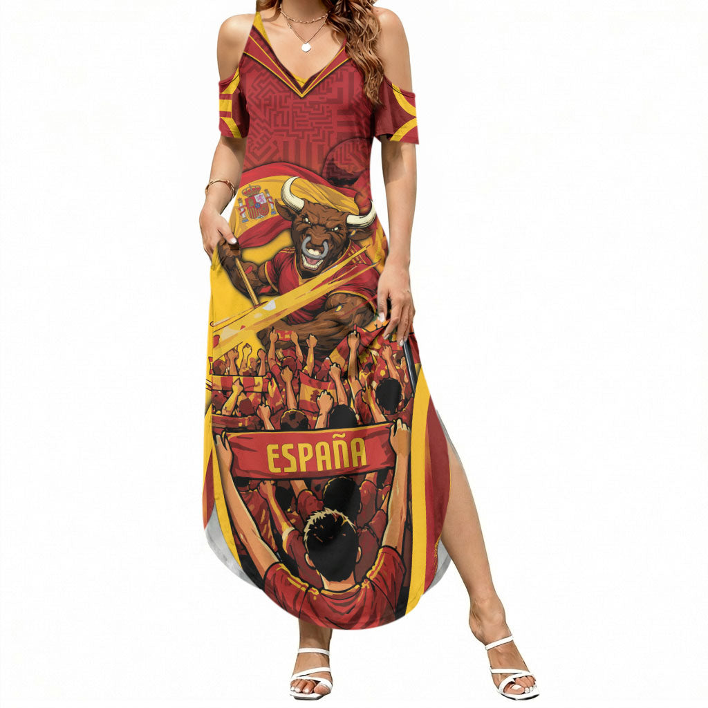 Custom Spain Football Summer Maxi Dress Raging Bull Golden Trophy Fans Banner