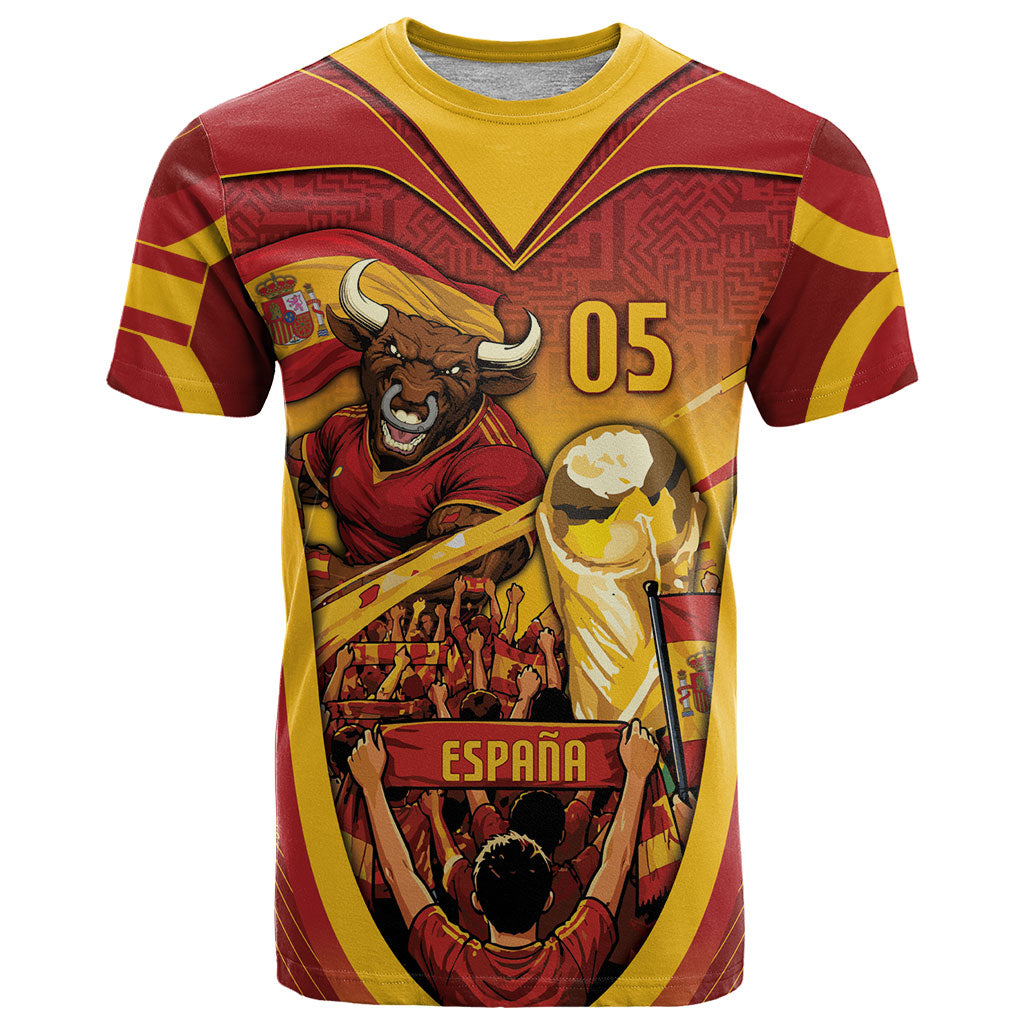 Custom Spain Football T Shirt Raging Bull Golden Trophy Fans Banner
