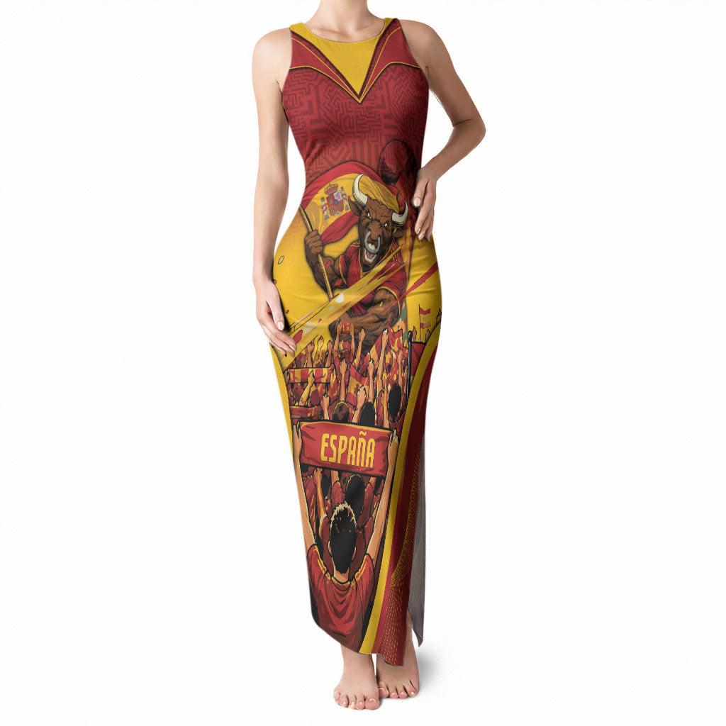 Custom Spain Football Tank Maxi Dress Raging Bull Golden Trophy Fans Banner