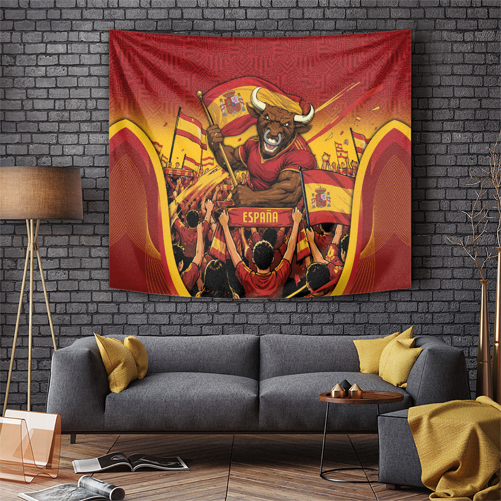 Spain Football Tapestry Raging Bull Golden Trophy Fans Banner