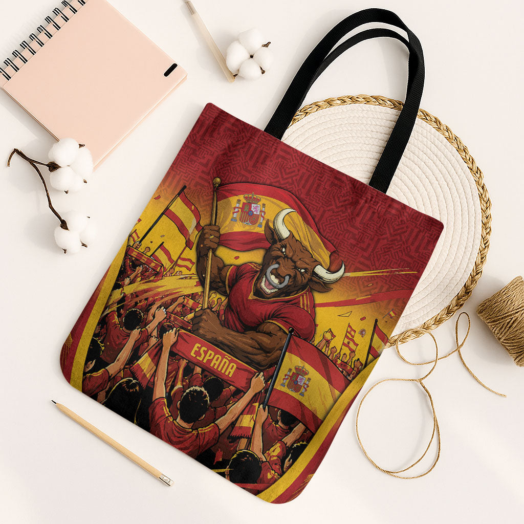 Spain Football Tote Bag Raging Bull Golden Trophy Fans Banner