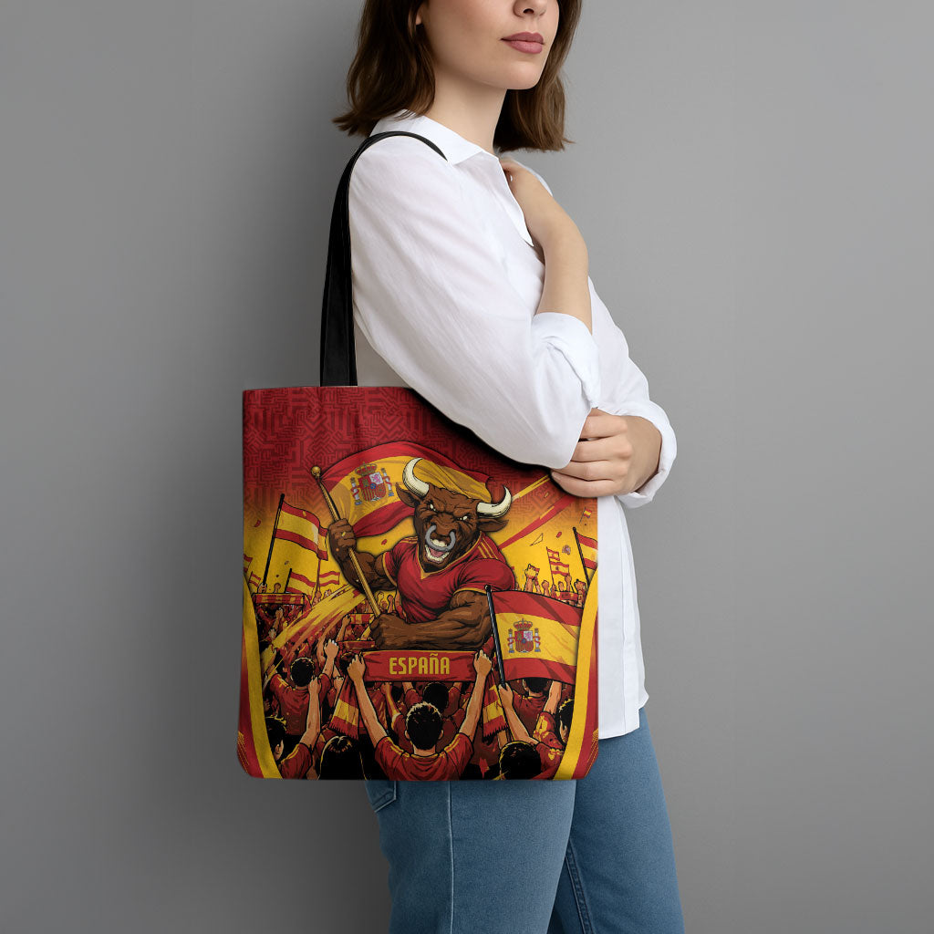 Spain Football Tote Bag Raging Bull Golden Trophy Fans Banner