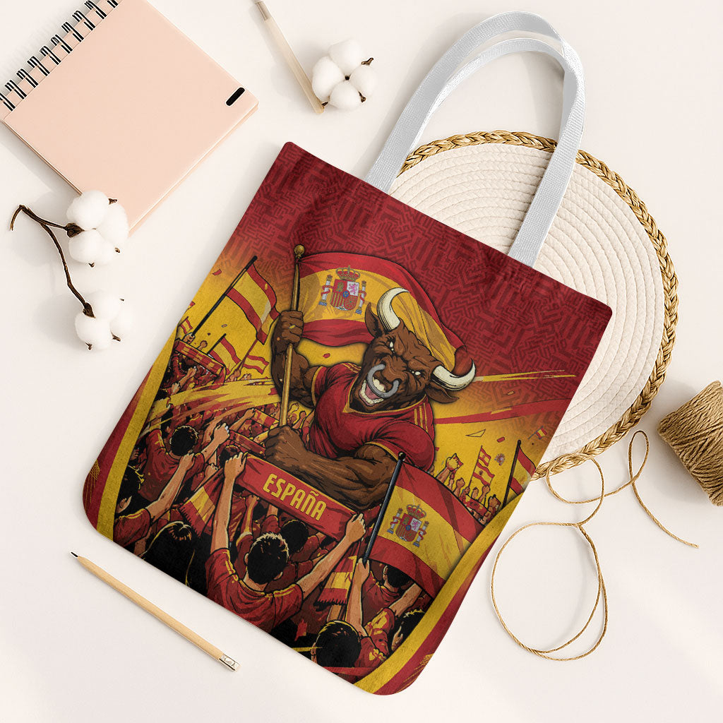 Spain Football Tote Bag Raging Bull Golden Trophy Fans Banner