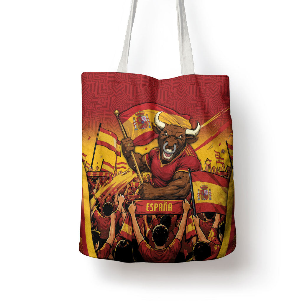 Spain Football Tote Bag Raging Bull Golden Trophy Fans Banner