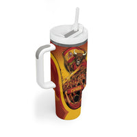 Custom Spain Football Tumbler With Handle Raging Bull Golden Trophy Fans Banner