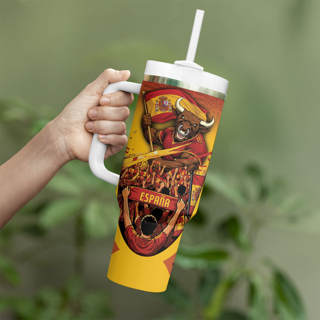 Custom Spain Football Tumbler With Handle Raging Bull Golden Trophy Fans Banner
