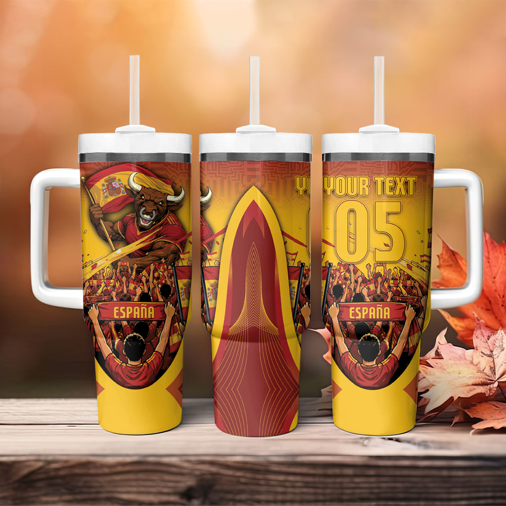 Custom Spain Football Tumbler With Handle Raging Bull Golden Trophy Fans Banner