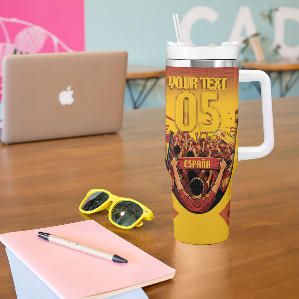 Custom Spain Football Tumbler With Handle Raging Bull Golden Trophy Fans Banner