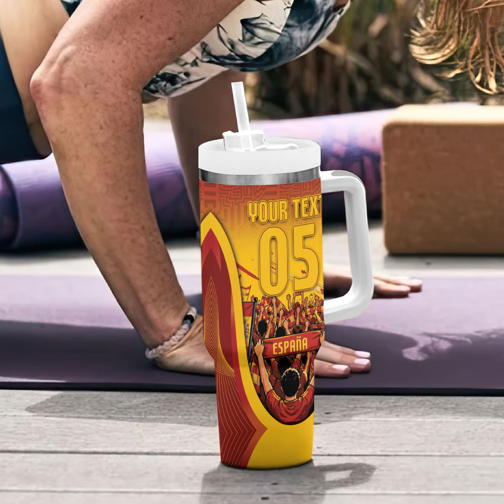 Custom Spain Football Tumbler With Handle Raging Bull Golden Trophy Fans Banner