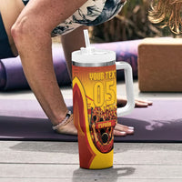 Custom Spain Football Tumbler With Handle Raging Bull Golden Trophy Fans Banner