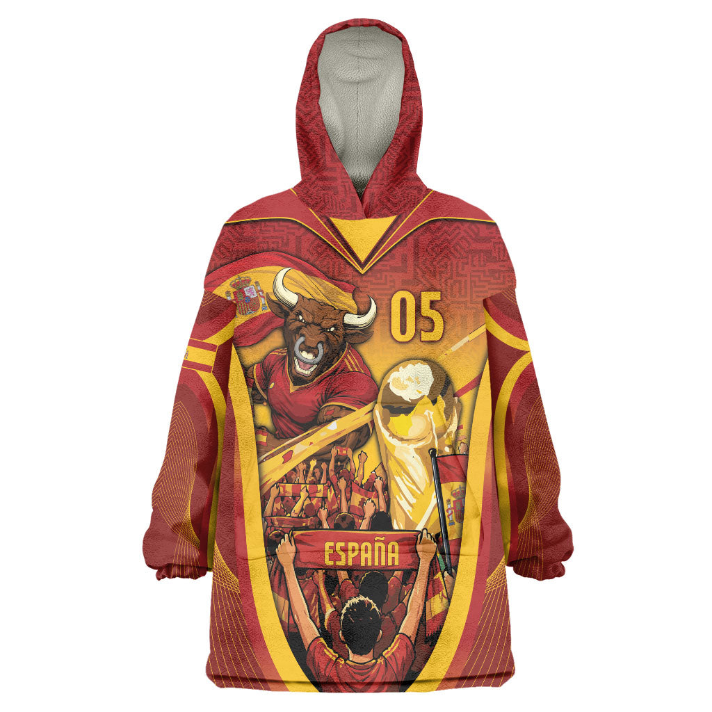 Custom Spain Football Wearable Blanket Hoodie Raging Bull Golden Trophy Fans Banner