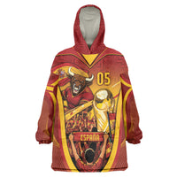 Custom Spain Football Wearable Blanket Hoodie Raging Bull Golden Trophy Fans Banner
