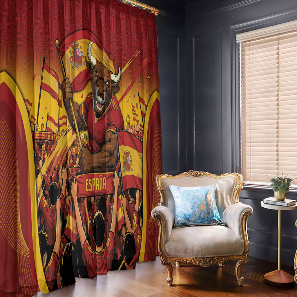 Spain Football Window Curtain Raging Bull Golden Trophy Fans Banner