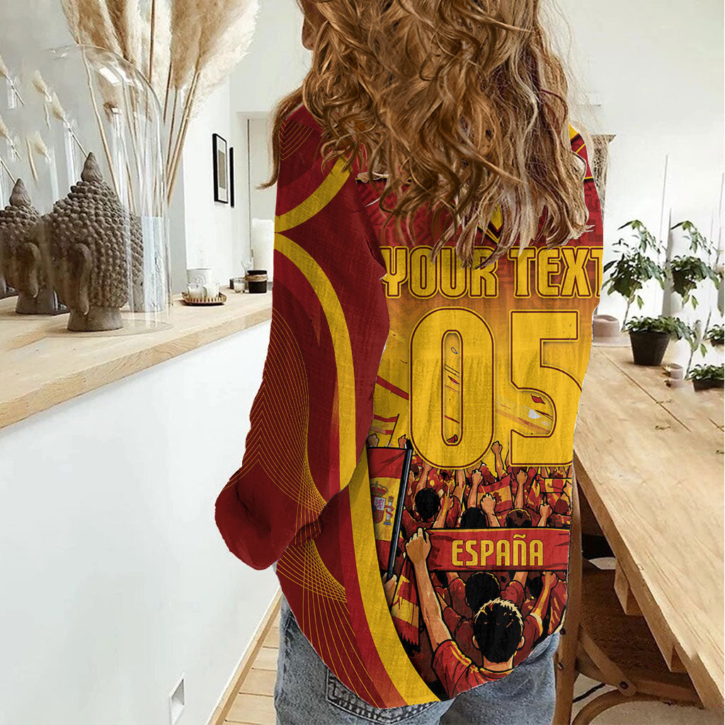Custom Spain Football Women Casual Shirt Raging Bull Golden Trophy Fans Banner