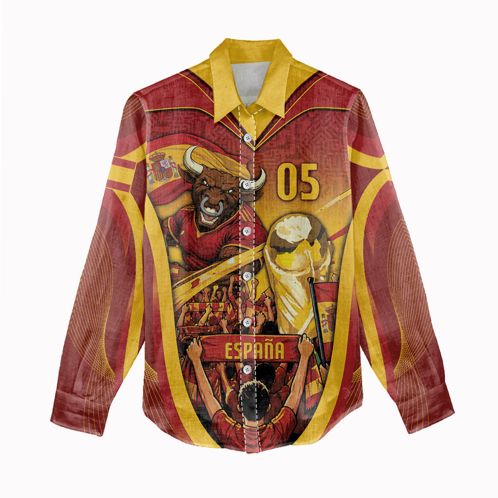 Custom Spain Football Women Casual Shirt Raging Bull Golden Trophy Fans Banner