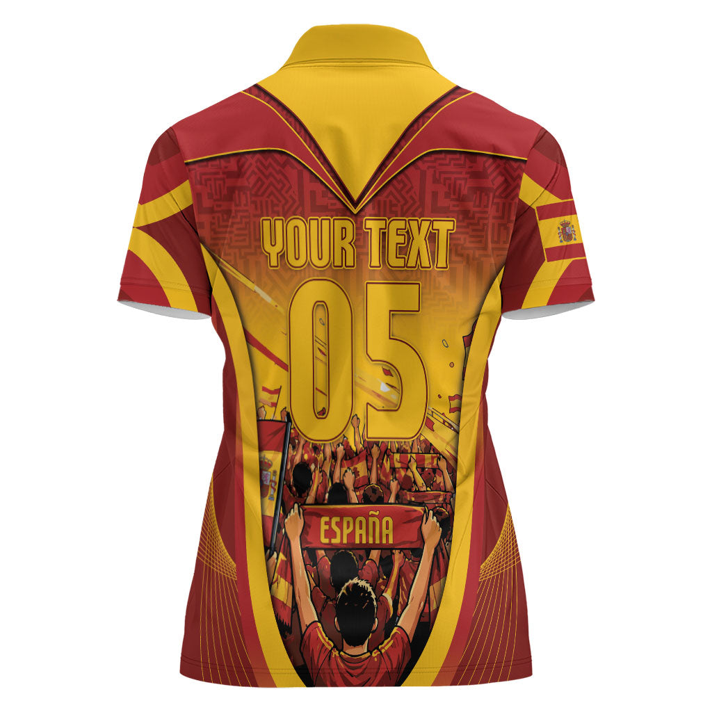 Custom Spain Football Women Polo Shirt Raging Bull Golden Trophy Fans Banner