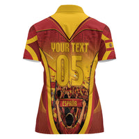 Custom Spain Football Women Polo Shirt Raging Bull Golden Trophy Fans Banner