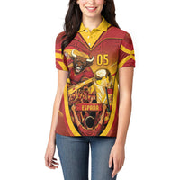 Custom Spain Football Women Polo Shirt Raging Bull Golden Trophy Fans Banner