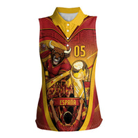 Custom Spain Football Women Sleeveless Polo Shirt Raging Bull Golden Trophy Fans Banner