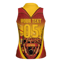 Custom Spain Football Women Sleeveless Polo Shirt Raging Bull Golden Trophy Fans Banner
