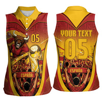 Custom Spain Football Women Sleeveless Polo Shirt Raging Bull Golden Trophy Fans Banner