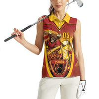 Custom Spain Football Women Sleeveless Polo Shirt Raging Bull Golden Trophy Fans Banner