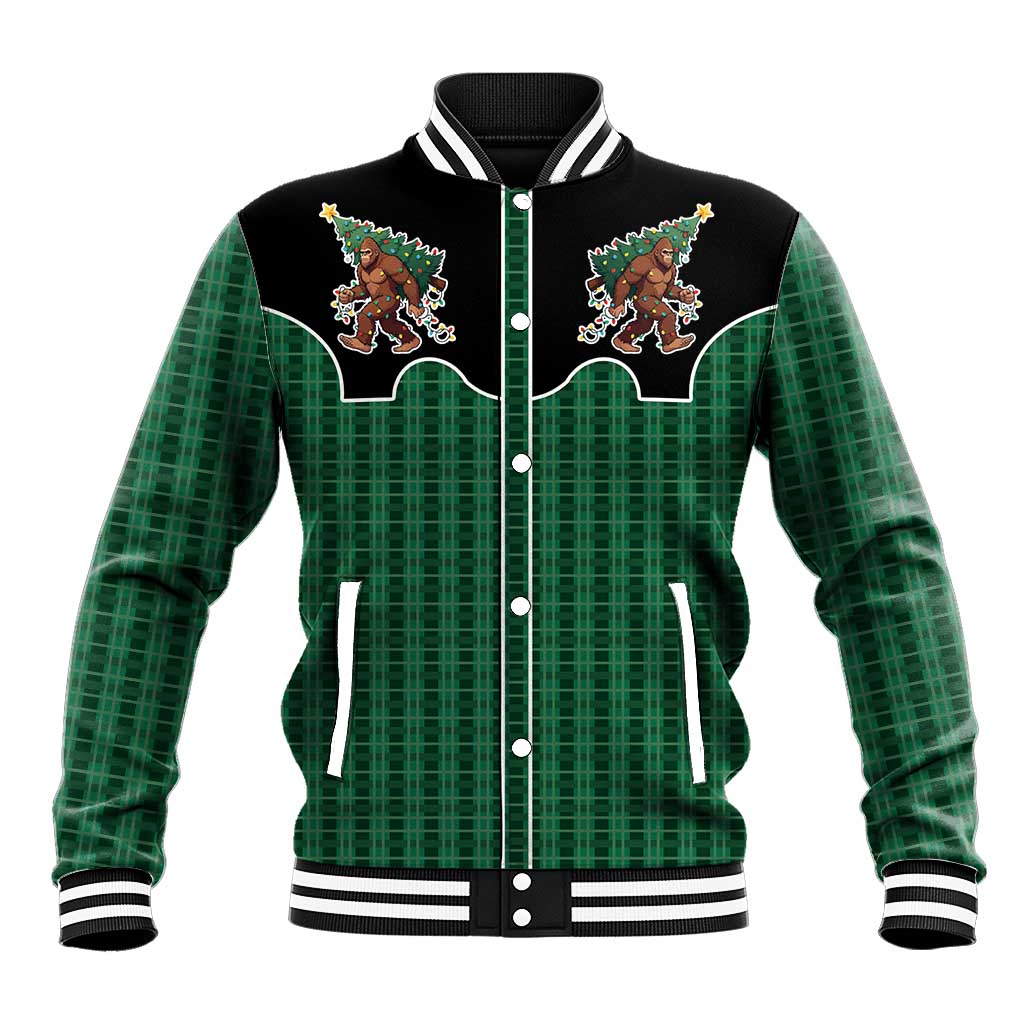 Western Yoke Baseball Jacket Bigfoot Xmas Cowboy Style - Wonder Print Shop