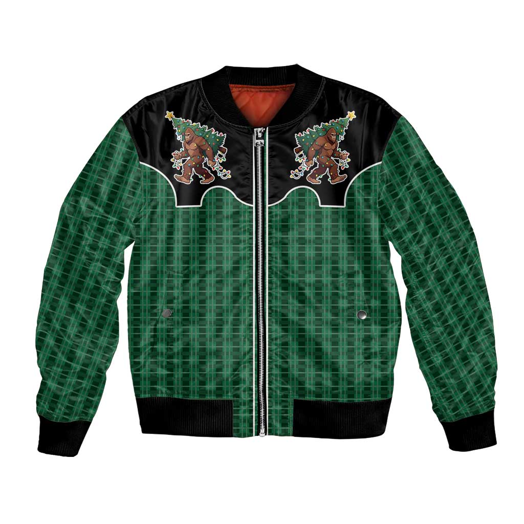 Western Yoke Bomber Jacket Bigfoot Xmas Cowboy Style - Wonder Print Shop
