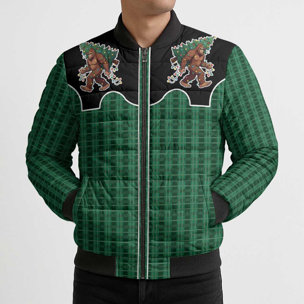 Western Yoke Bomber Puffer Jacket Bigfoot Xmas Cowboy Style - Wonder Print Shop