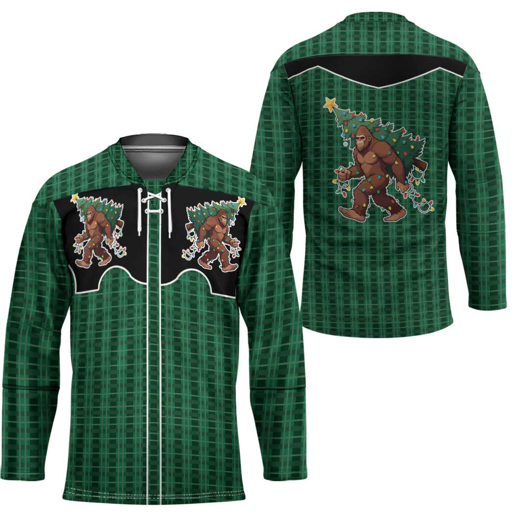 Western Yoke Hockey Jersey Bigfoot Xmas Cowboy Style - Wonder Print Shop