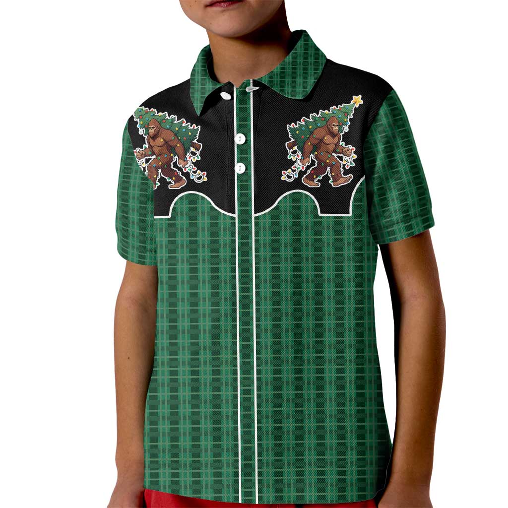 Western Yoke Kid Polo Shirt Bigfoot Xmas Cowboy Style - Wonder Print Shop